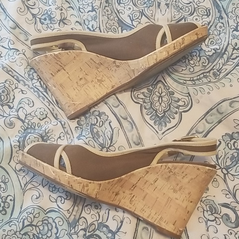 Cork sling-back wedges
